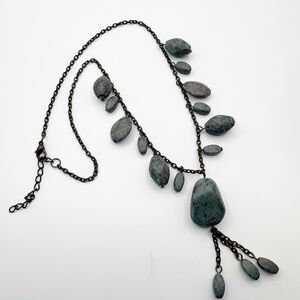 Waterfall Tassel Necklace Green Faux Stone Black Tone Chain Fashion Jewelry 18”